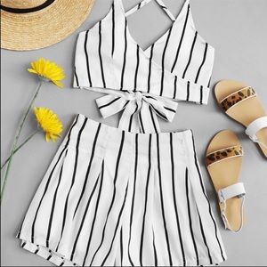 Two piece white and black short set